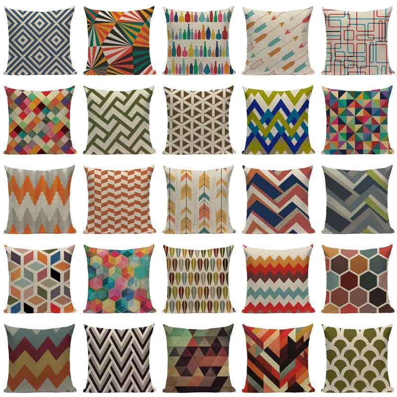 Axyaa Geometric Linen Cushion Cover Multicolour Decorative Pillow for Home Sofa