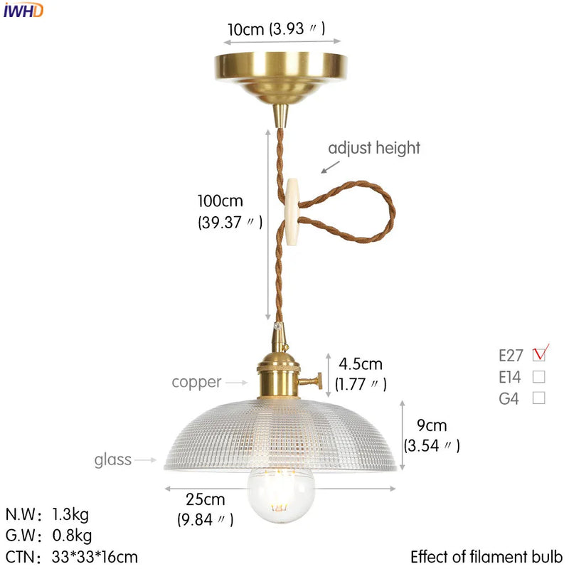 Axyaa Nordic Style Copper Glass Pendant Light - Loft Industrial Decor