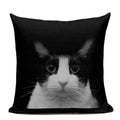 Axyaa Cute Cat Hand-Painted Linen Pillow Cover Black White Yellow