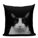 Axyaa Cute Cat Hand-Painted Linen Pillow Cover Black White Yellow