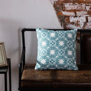 Axyaa Blue Geometric Embroidered Cotton Cushion Cover - 45x45cm