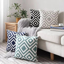 Embroidered Geometric Cushion Cover Grey Black Blue Axyaa Pillowcase Square 45x45cm