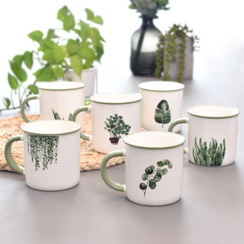 Axya Green Plant Ceramic Milk Tea Coffee Mug Office Drinkware Birthday Gift