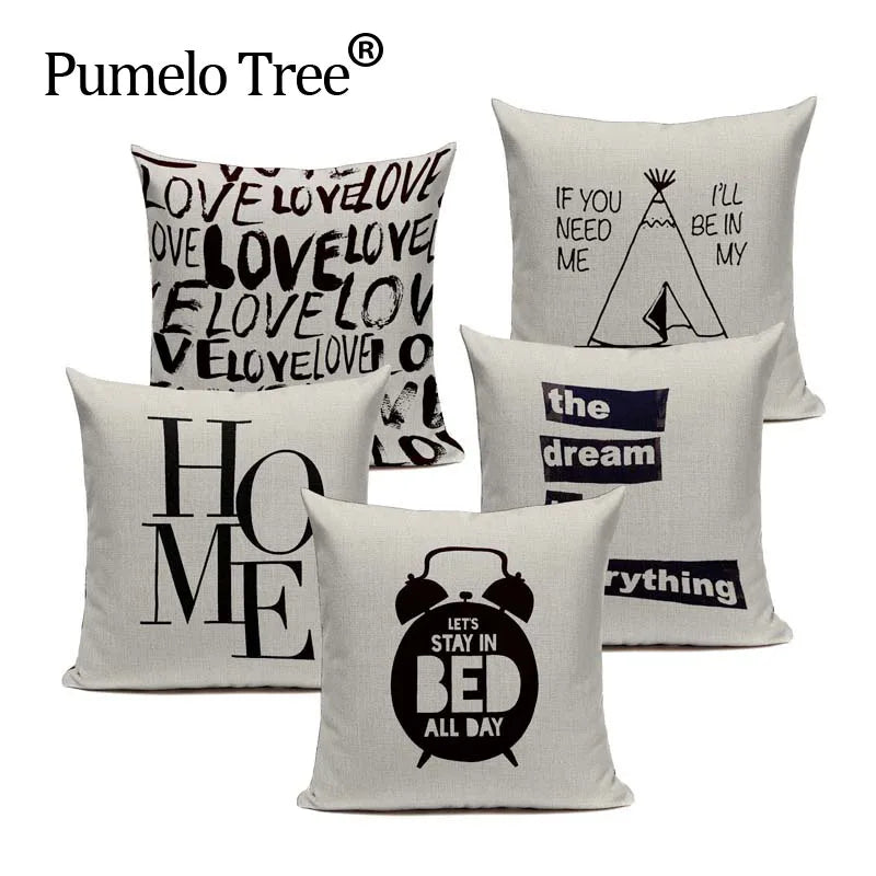 Axyaa Spring Letter Pillow Cover - Black & White Decorative Cushion