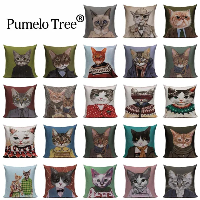 Axyaa Cartoon Cat Cushion Cover: High Quality Linen Sofa Home Decor Pillowcase