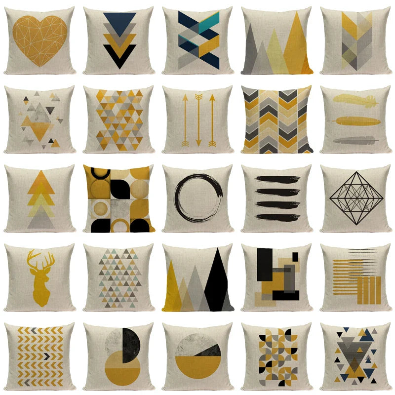 Nordic Geometric Deer Cushion Cover - Axyaa Yellow Heart Throw Pillow Case