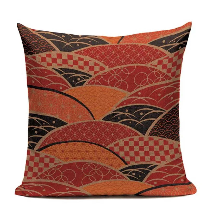 Axyaa Japanese Print Linen Cushion Covers - Fuji Kimono Girl Sea Theme