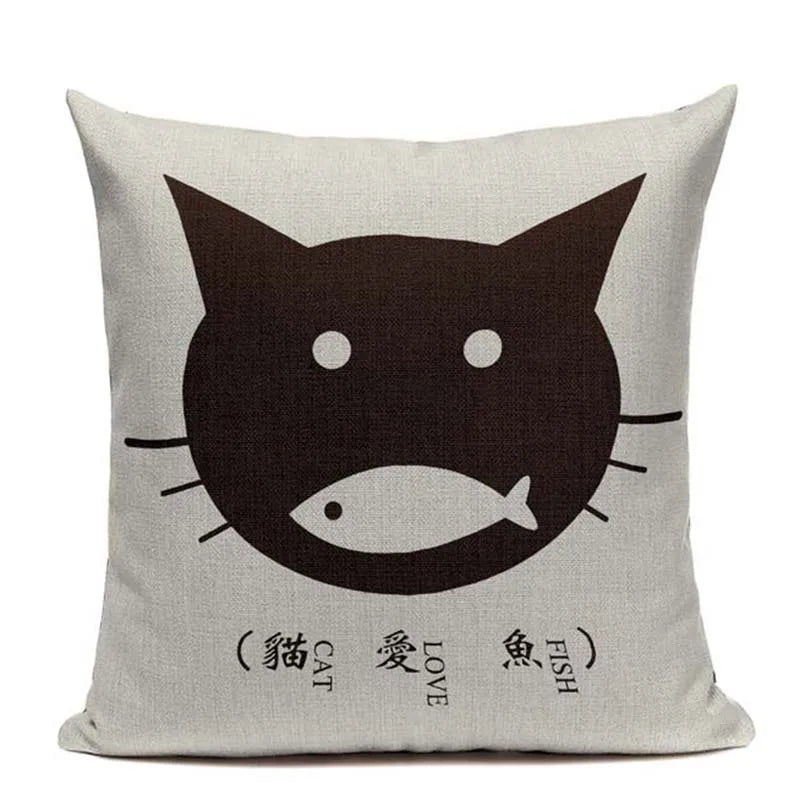 Axyaa Hand Painted Cat Eyes Linen Pillow Cover, Nordic Style, Black White Pattern