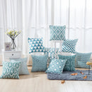 Axyaa Blue Geometric Embroidered Cotton Cushion Cover - 45x45cm