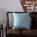 Axyaa Blue Geometric Embroidered Cotton Cushion Cover - 45x45cm