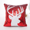 Axyaa Mermaid Snowflake Deer Sequin Red Christmas Pillow Cover