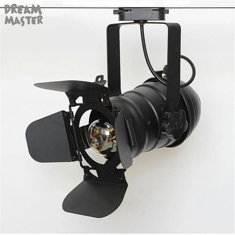 Axyaa Industrial Spotlight Track Light with Barndoor, Black Loft Rail Lamp for Shop Lighting