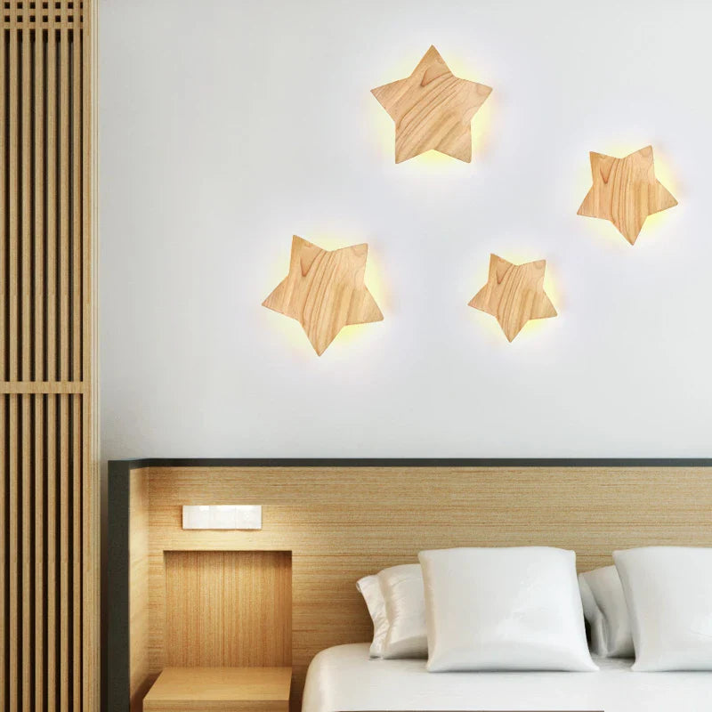 Axyaa Star Wood Wall Lamp - Modern Living Room Bedroom Light