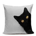 Axyaa Cute Cat Hand-Painted Linen Pillow Cover Black White Yellow