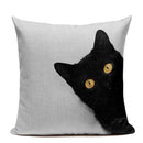 Axyaa Cute Cat Hand-Painted Linen Pillow Cover Black White Yellow