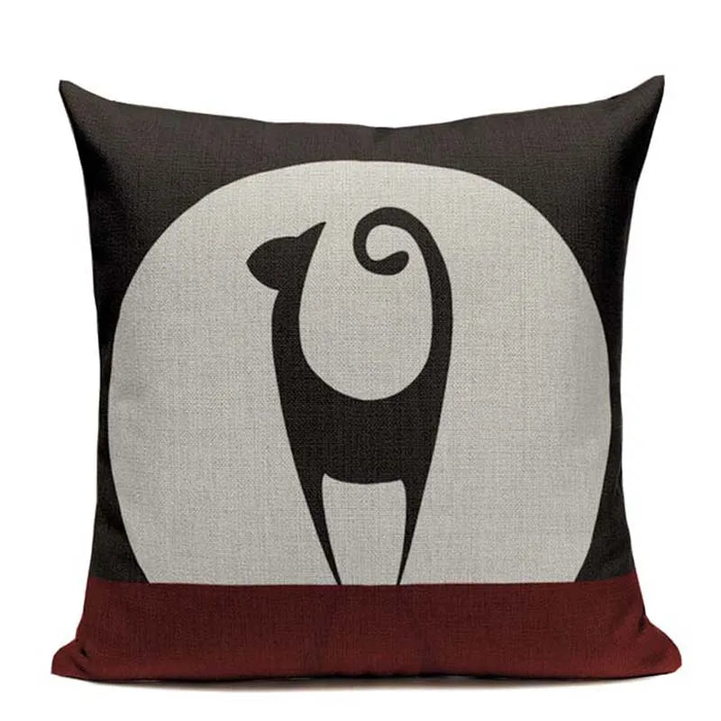 Axyaa Hand Painted Cat Eyes Linen Pillow Cover, Nordic Style, Black White Pattern