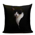 Axyaa Cute Cat Hand-Painted Linen Pillow Cover Black White Yellow