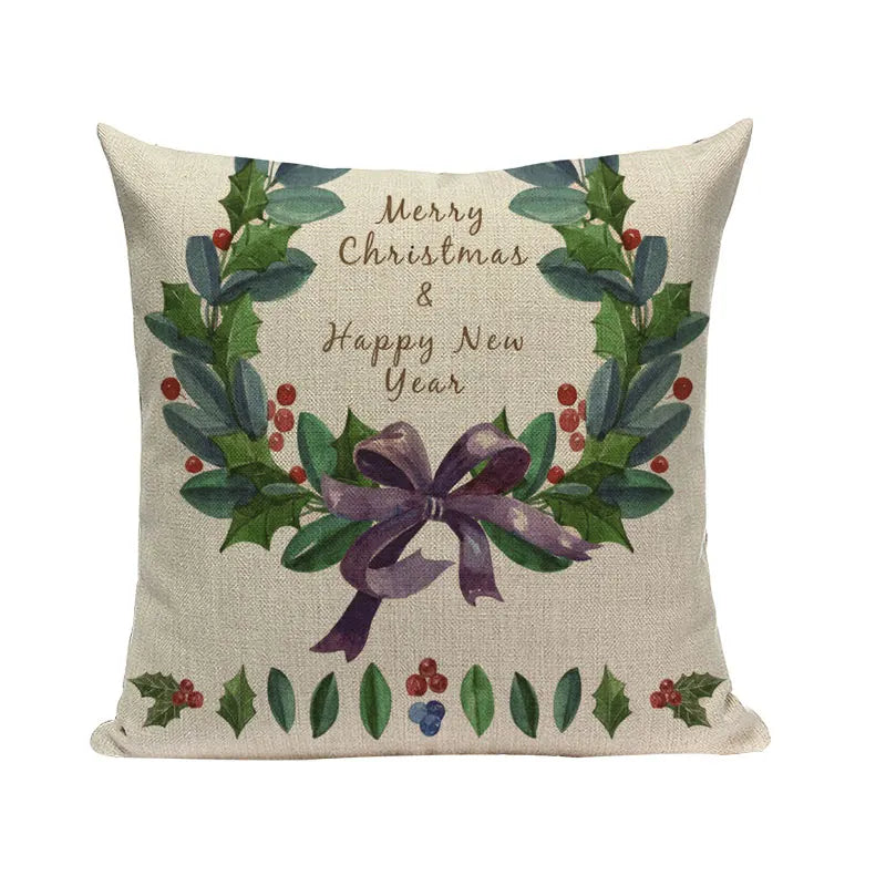 Axyaa Christmas Santa Claus Cushion Cover 45X45cm Deer Pillow Cases Kids Gift