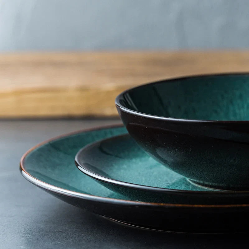 Axya Green Peacock Ceramic Tableware Set for Western Dining