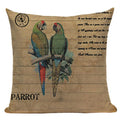Axyaa Retro Bird Text Flower Cotton Linen Cushion Cover