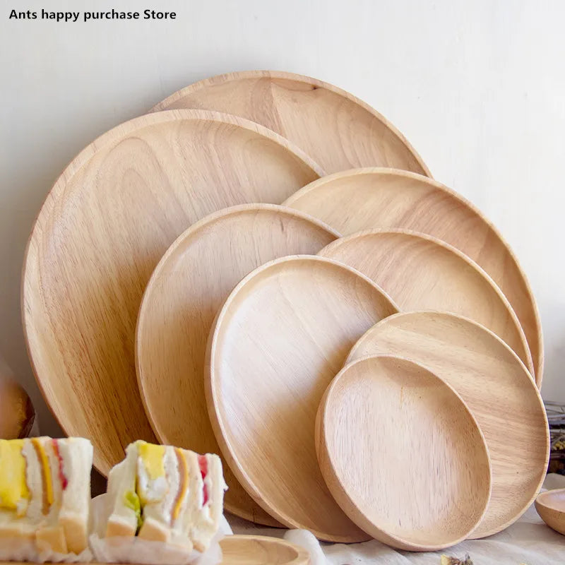 Axya Solid Wood Round Japanese Dinner Plate for Steak, Fruit, Snacks, and Tea Tray