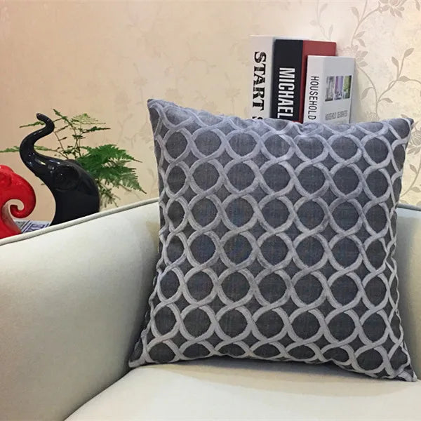 Axyaa Circle Chenille Flocking Pillow Case 45x45cm - Grey Yellow Purple Red Green Coffee