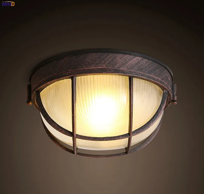 Axyaa Round LED Ceiling Light Fixture Vintage Retro Country Style