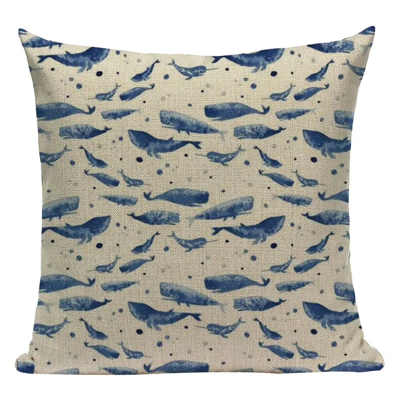 Colorful Fish Pattern Linen Cushion Cover by Axyaa