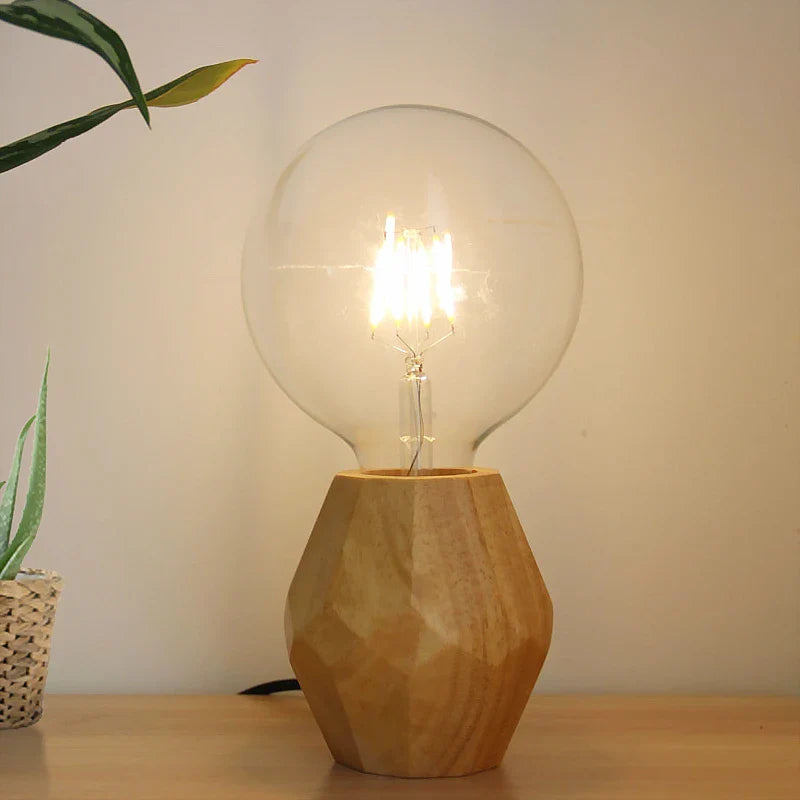 Solid Wood Polyhedron Table Lamp for Living Room Bedroom, Axya Branded Mini Desk Bedside Light