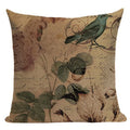 Axyaa Retro Bird Text Flower Cotton Linen Cushion Cover