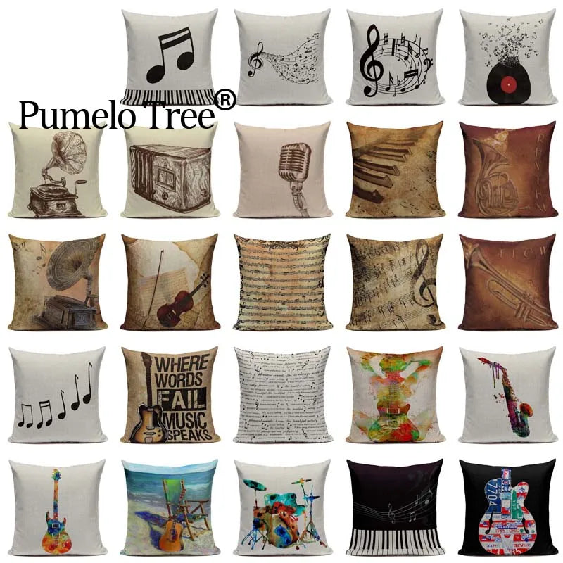 Axyaa Music Series High Quality Cotton Linen Cushion Cover Pillow Case
