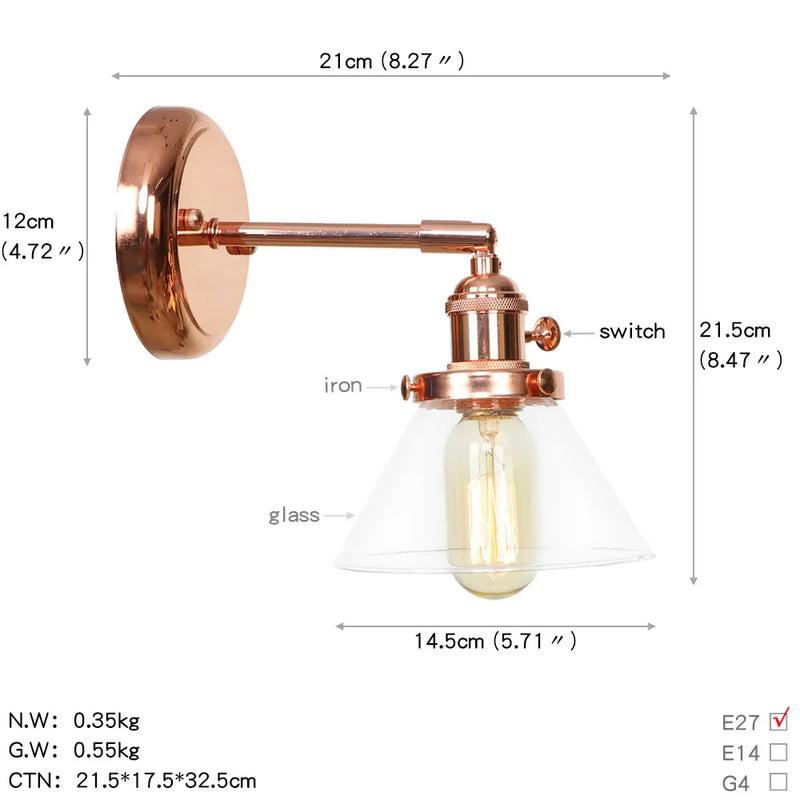 Axyaa Nordic Rose Gold Wall Lamp LED Sconce for Bedroom Bathroom Mirror