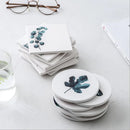 Axya Green Plant Ceramic Coaster Set with Non-Slip Wooden Mat