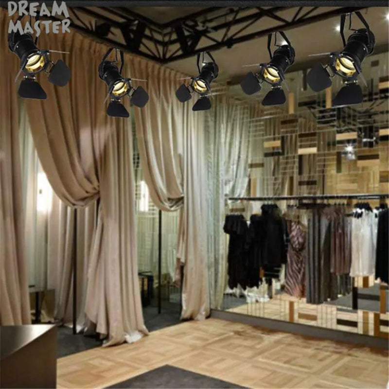 Axyaa Industrial Spotlight Track Light with Barndoor, Black Loft Rail Lamp for Shop Lighting
