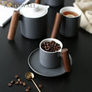 Axya Nordic Retro Wooden Handle Ceramic Mug for Coffee and Office, Gift Box