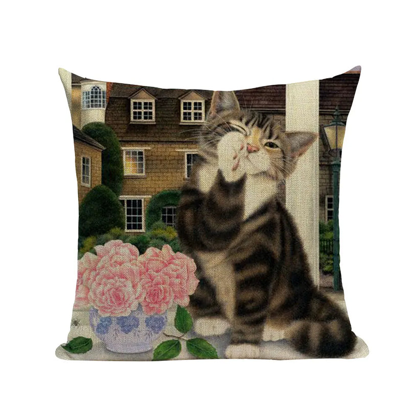 Square Cat Pillow Covers by Axyaa: Cute Cartoon Print Sofa Throw Pillow Cover