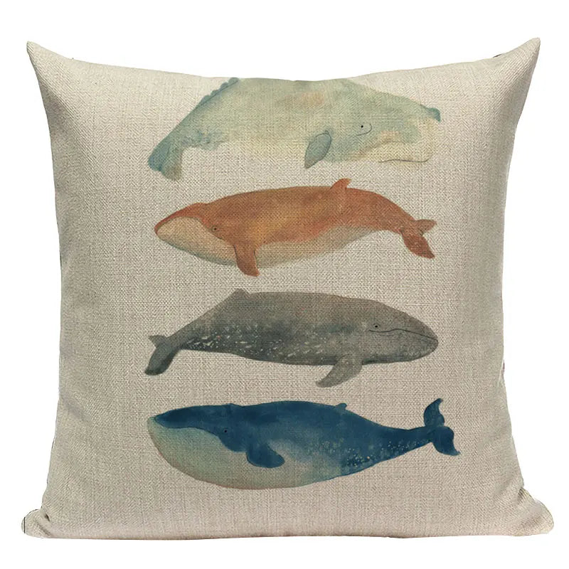 Colorful Fish Pattern Linen Cushion Cover by Axyaa