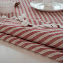 Axya Striped Cotton Linen Tablecloth with Tassels - Quality Dining Table Cover