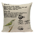 Axyaa Retro Bird Text Flower Cotton Linen Cushion Cover