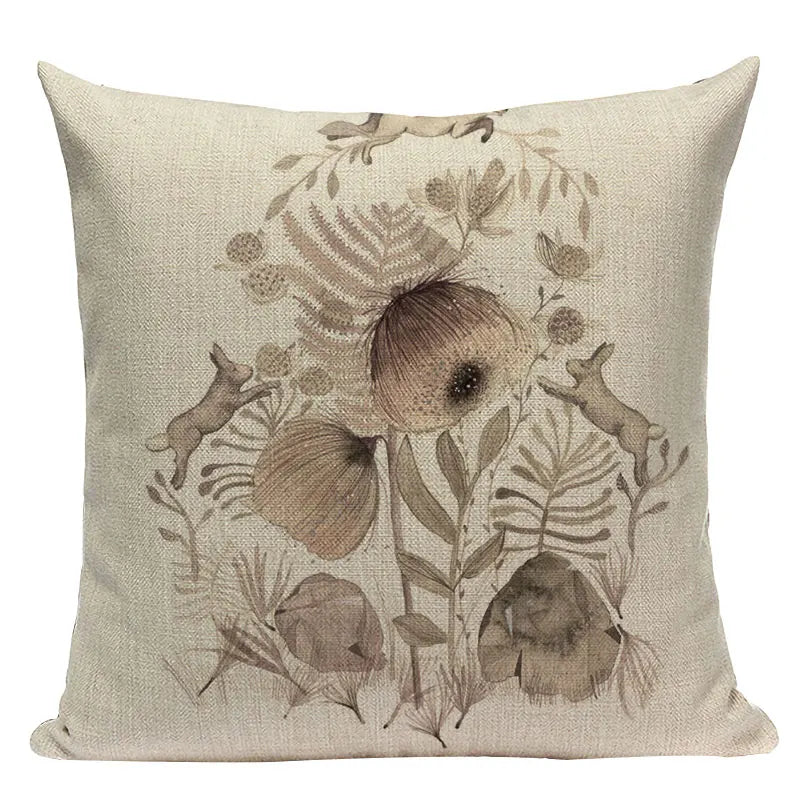 Axyaa Velvet Deer Floral Stripes Pillow Cover for Sofa Beds and Car