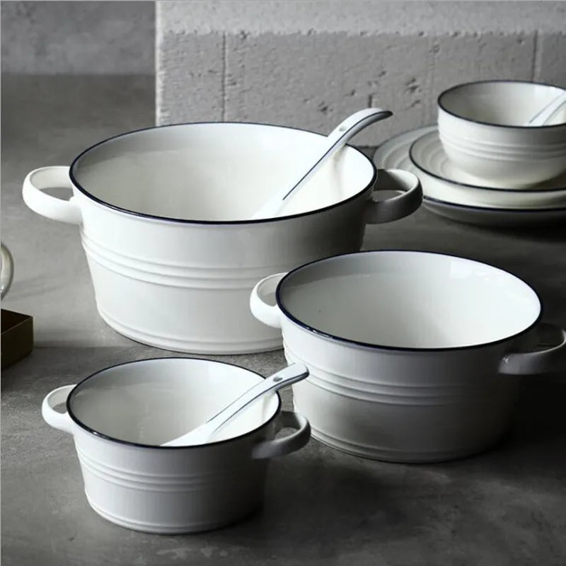 Axya White Ceramic Soup Bowl with Handle - Nordic Style Tableware