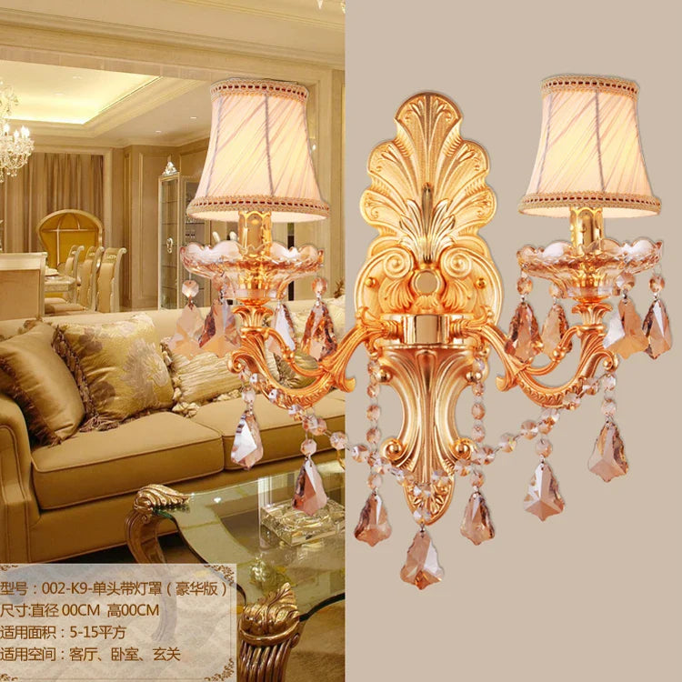 Luxury Gold Crystal Wall Light Indoor, Axyaa Alloy Crystal Candle Wall Lamp with E14 Bulb