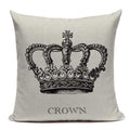 Axyaa Crown Design Cotton Linen Blended Cushion Cover - King Queen Letter Pillowcase
