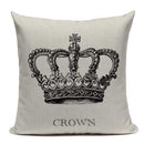 Axyaa Crown Design Cotton Linen Blended Cushion Cover - King Queen Letter Pillowcase