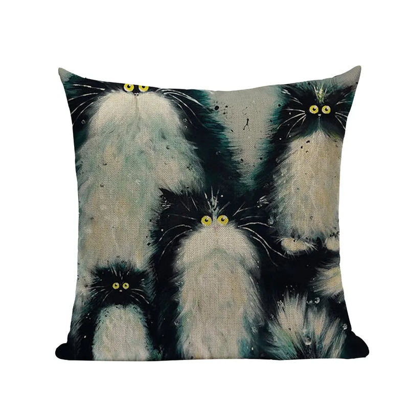 Square Cat Pillow Covers by Axyaa: Cute Cartoon Print Sofa Throw Pillow Cover
