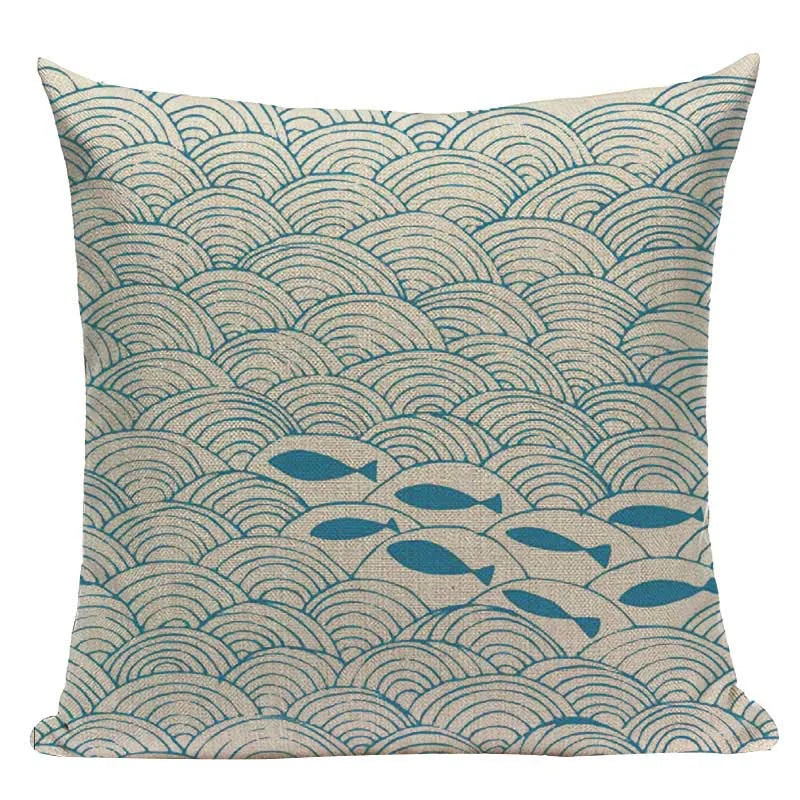 Colorful Fish Pattern Linen Cushion Cover by Axyaa