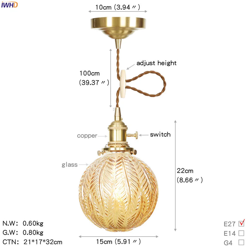 Axyaa Nordic LED Glass Pendant Lamp for Home Lighting
