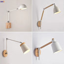 Axyaa Modern Nordic Wooden LED Swing Arm Wall Lamp Fixtures for Living Room & Bathroom