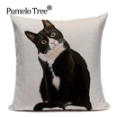 Axyaa Cute Cat Hand-Painted Linen Pillow Cover Black White Yellow