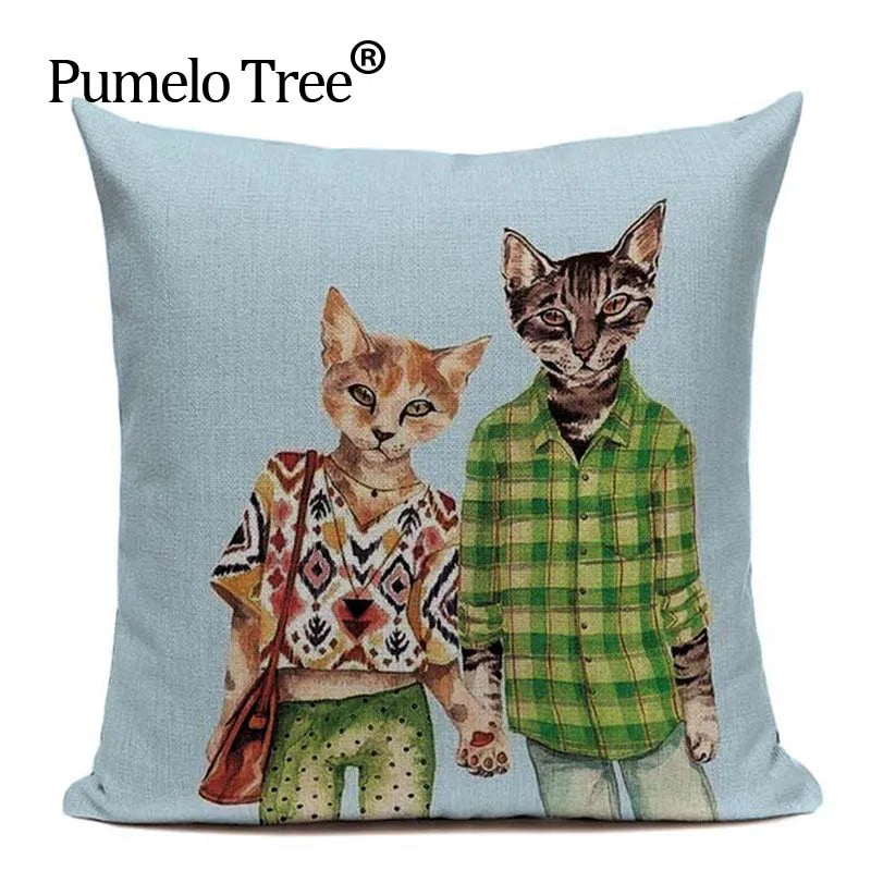 Axyaa Cartoon Cat Cushion Cover: High Quality Linen Sofa Home Decor Pillowcase